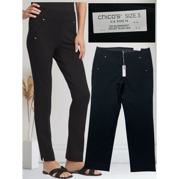 Chico's So Slimming Juliet Slim Leg Women's Pull-On Pants Size 3 / U.S. Sz 16 - Picture 1 of 16